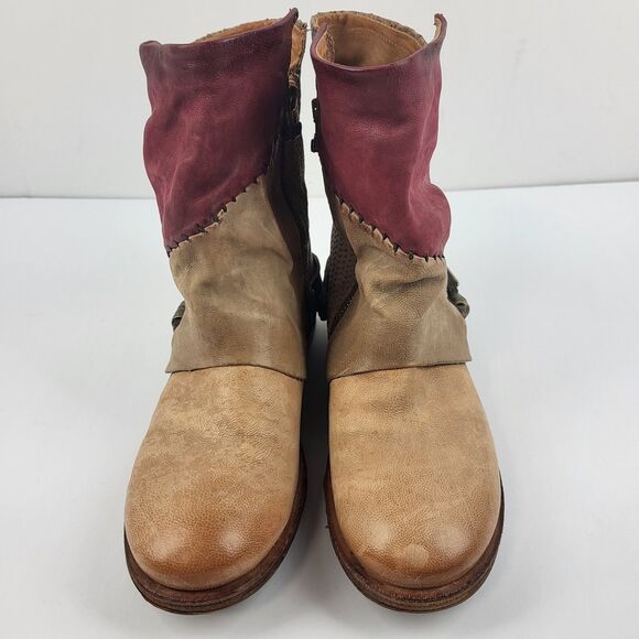 AS 98 Airstep Buckle Slouch Ankle Boots Leather Red Tan Boho Size 38 EU - Picture 9 of 14